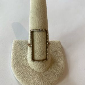 Gold-plated open rectangle ring with crystals